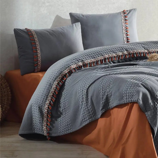 Clasy Pique Double Bohemline V1 Gray Duvet Cover Set