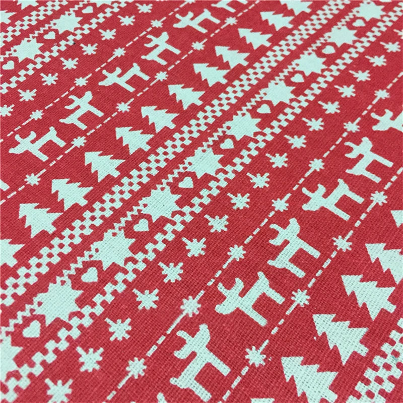 1/3/5M Linen Fabric Christmas Decoration White Snowflake Red Elk Print Linen Cloth Tablecloth Diy Handmade Backdrop