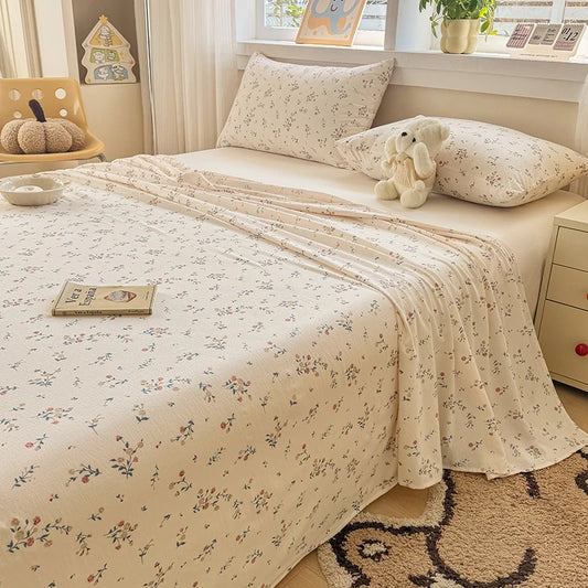 Double-Layer Weave Ultra-Soft Breathable Bed Flat Sheet 1Pc (No Pillowcase) Home Bed Linen Sheet Bedsheets for Single/Couple