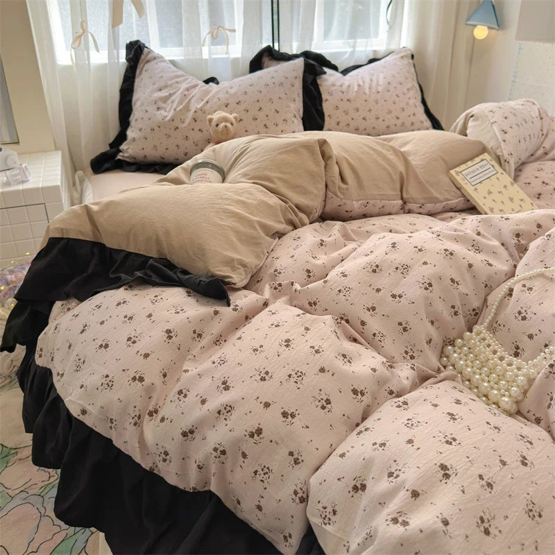 Korean Style Bedding Set with Pillowcase bed sheet Full Size Bed Linen Duvet Cover Set