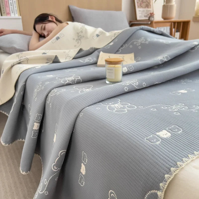 New cotton three-layer yarn towel quilt pure cotton office lunch break blanket sofa cover blanket shawl blanket Xia Liang quilt