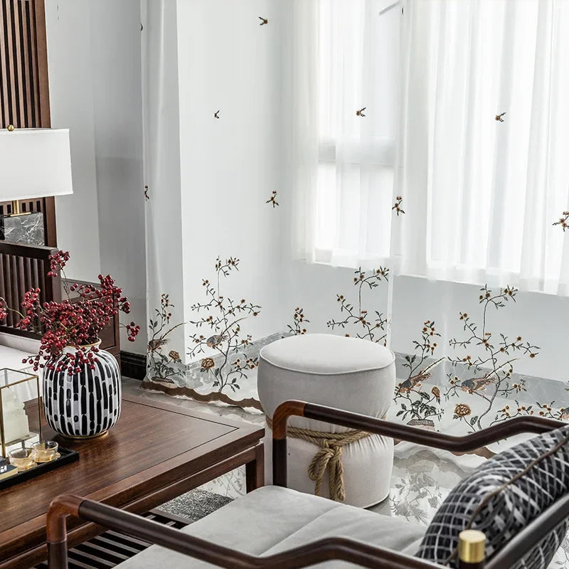 Embroidered Blackout Curtain For Living Room