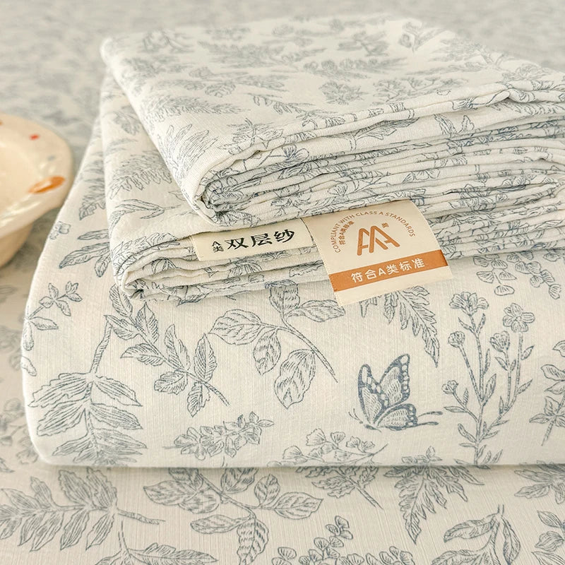 Double-Layer Weave Ultra-Soft Breathable Bed Flat Sheet 1Pc (No Pillowcase) Home Bed Linen Sheet Bedsheets for Single/Couple