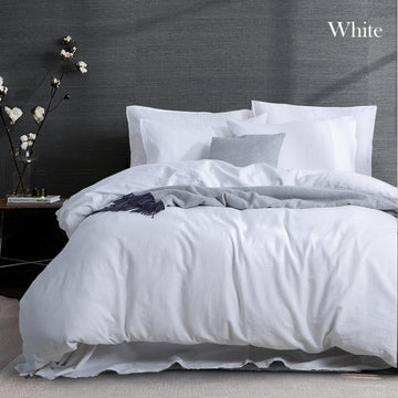 NNEDSZ luxurious linen cotton quilt cover set queen white-0