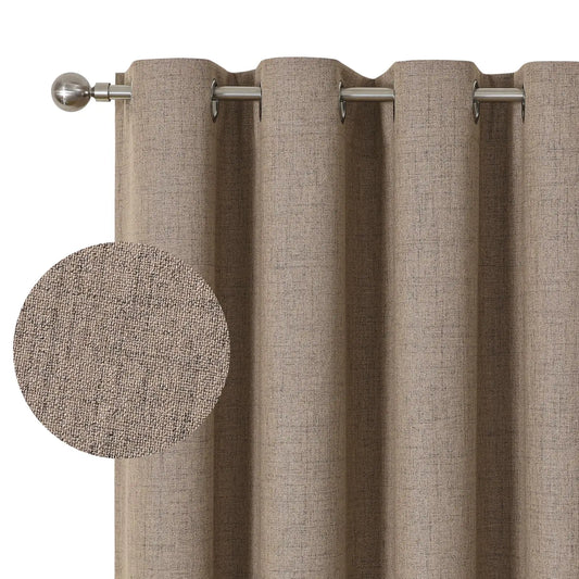 Airwill Natural Linen Curtains Faux Linen Boho Farmhouse Curtains Grommet Drapes Window Panels for Living Room Set of 2 Panels(52x84 Inch Linen)