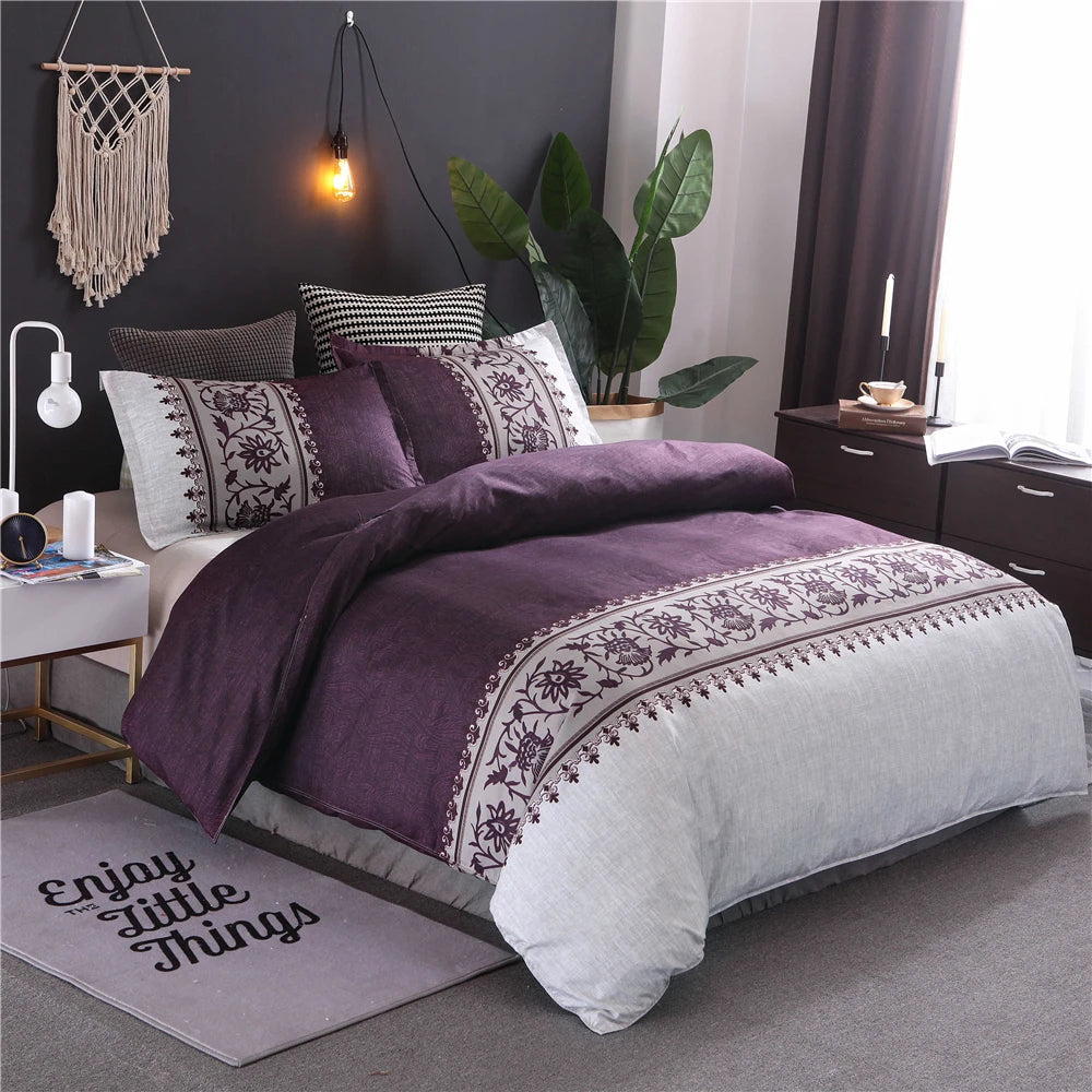 Luxury Bedding Sets King Flower Bed Linen High Quality Duvet Cover Set Queen Purple Bed Comforter