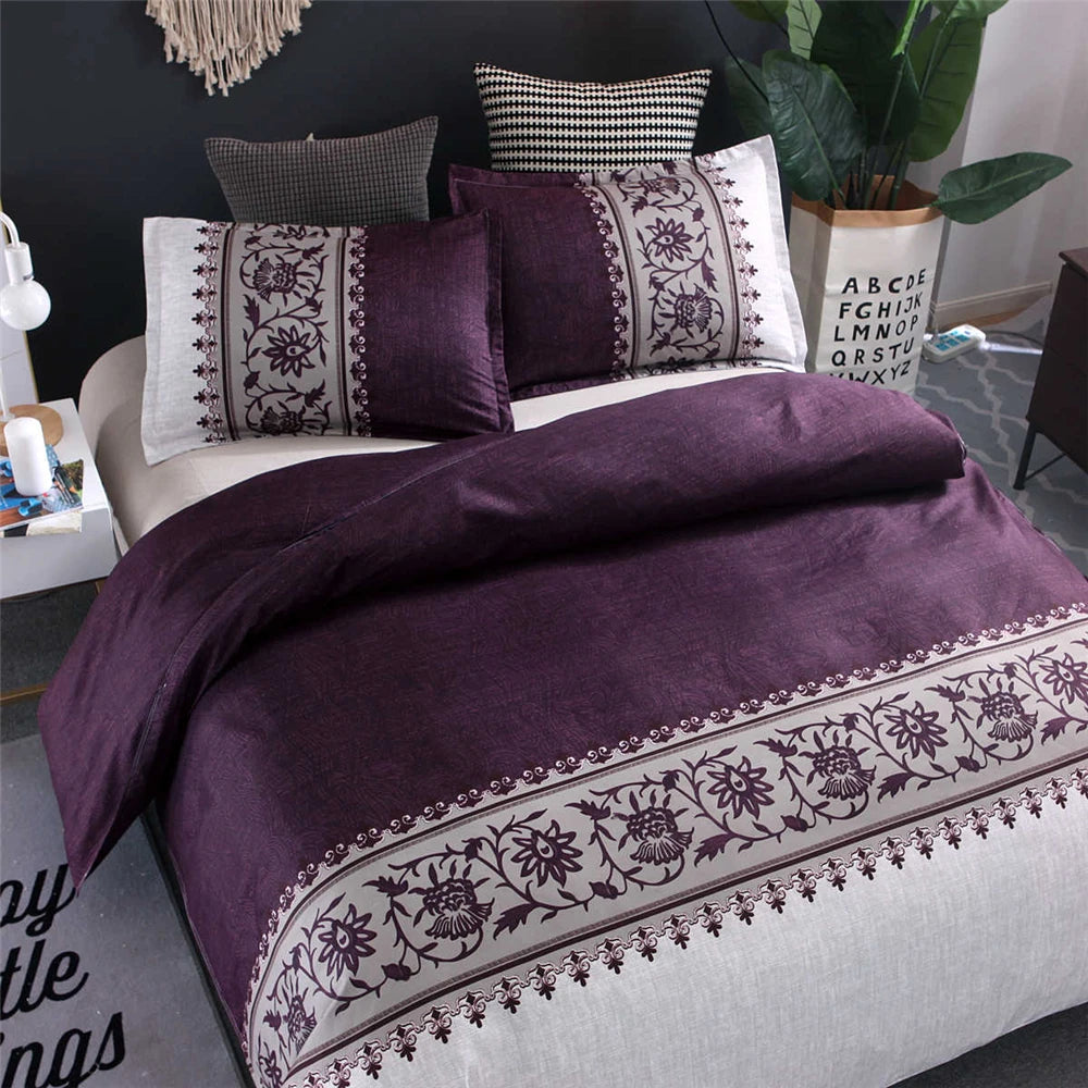 Luxury Bedding Sets King Flower Bed Linen High Quality Duvet Cover Set Queen Purple Bed Comforter