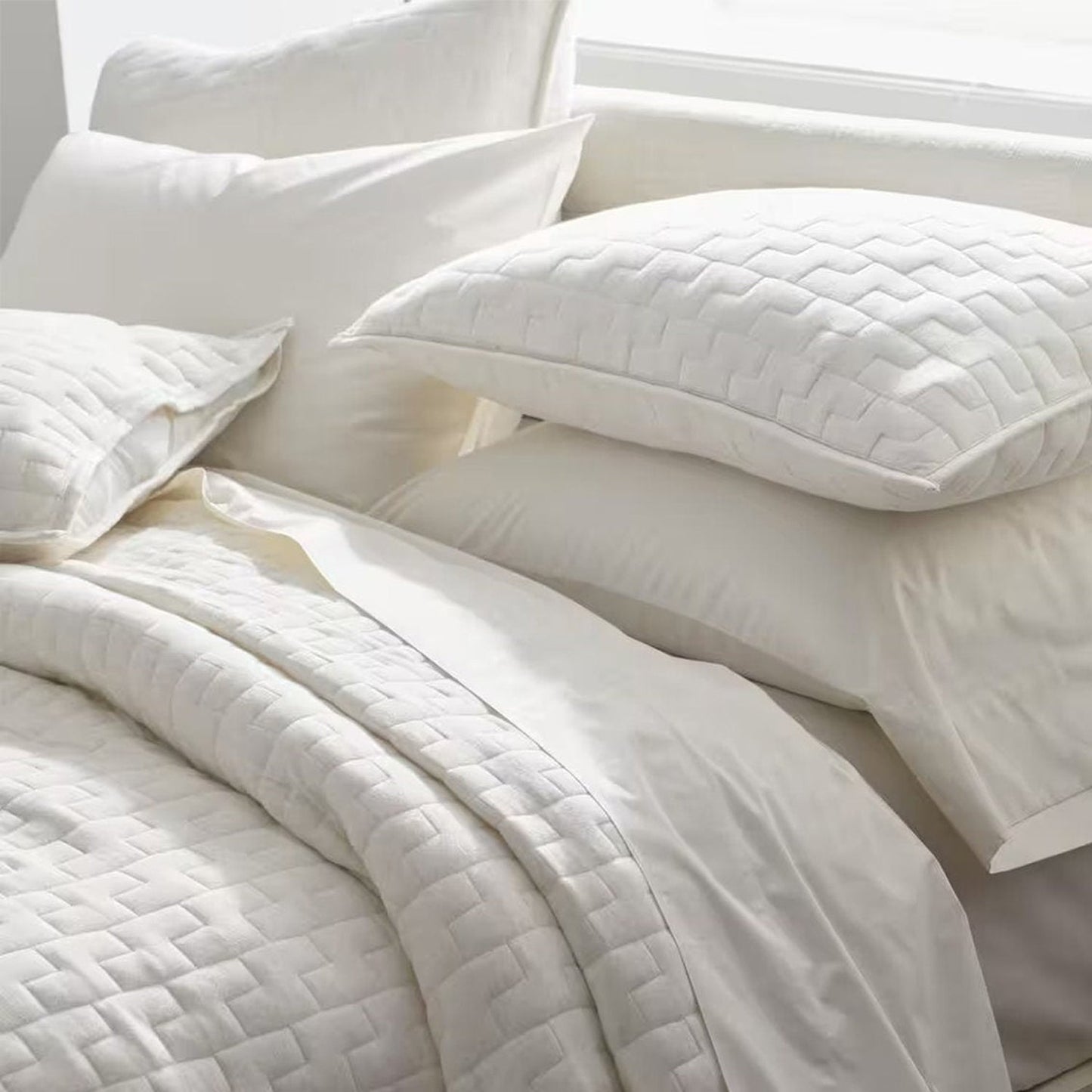 Diamond stitch -Linen Cotton Quilt Sets