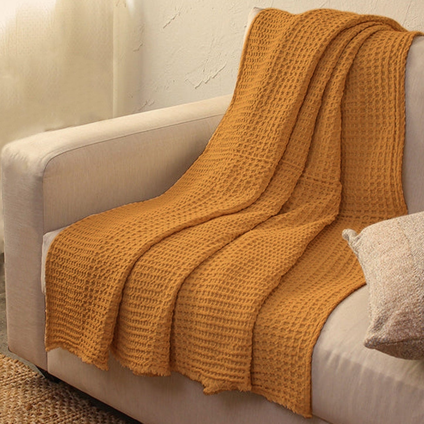 Linen Cotton - Waffle Weave Throw Blanket