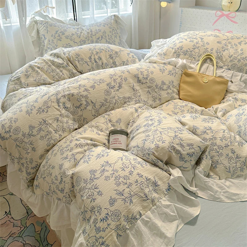 Korean Style Bedding Set with Pillowcase bed sheet Full Size Bed Linen Duvet Cover Set