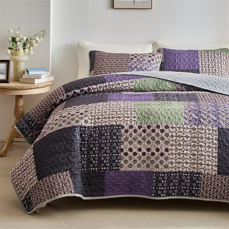 Quilted Bedspread Set,Soft Microfibe Bed Cover+Pillowcase,American Flower Patchwork,Mattress Topper Sheet King cama solteiro