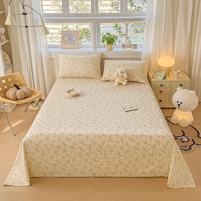 Double-Layer Weave Ultra-Soft Breathable Bed Flat Sheet 1Pc (No Pillowcase) Home Bed Linen Sheet Bedsheets for Single/Couple