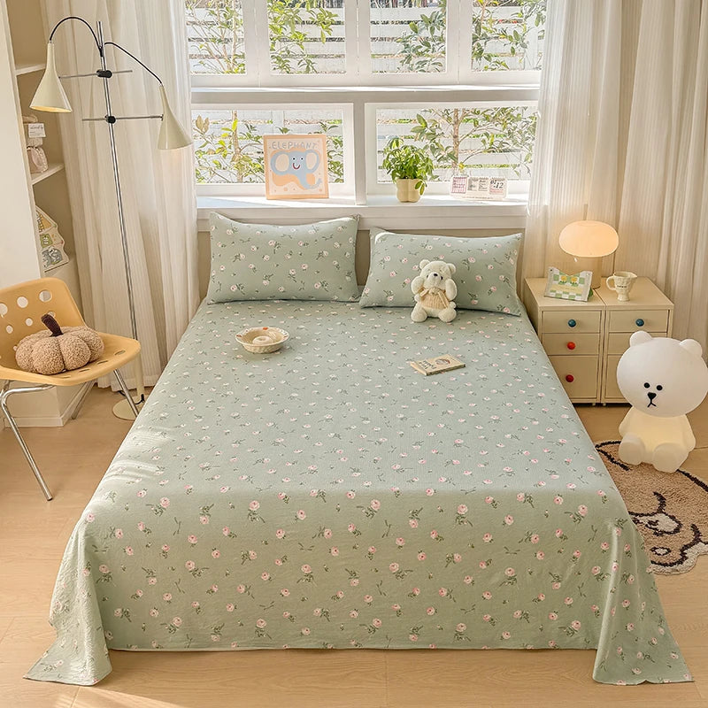 Double-Layer Weave Ultra-Soft Breathable Bed Flat Sheet 1Pc (No Pillowcase) Home Bed Linen Sheet Bedsheets for Single/Couple