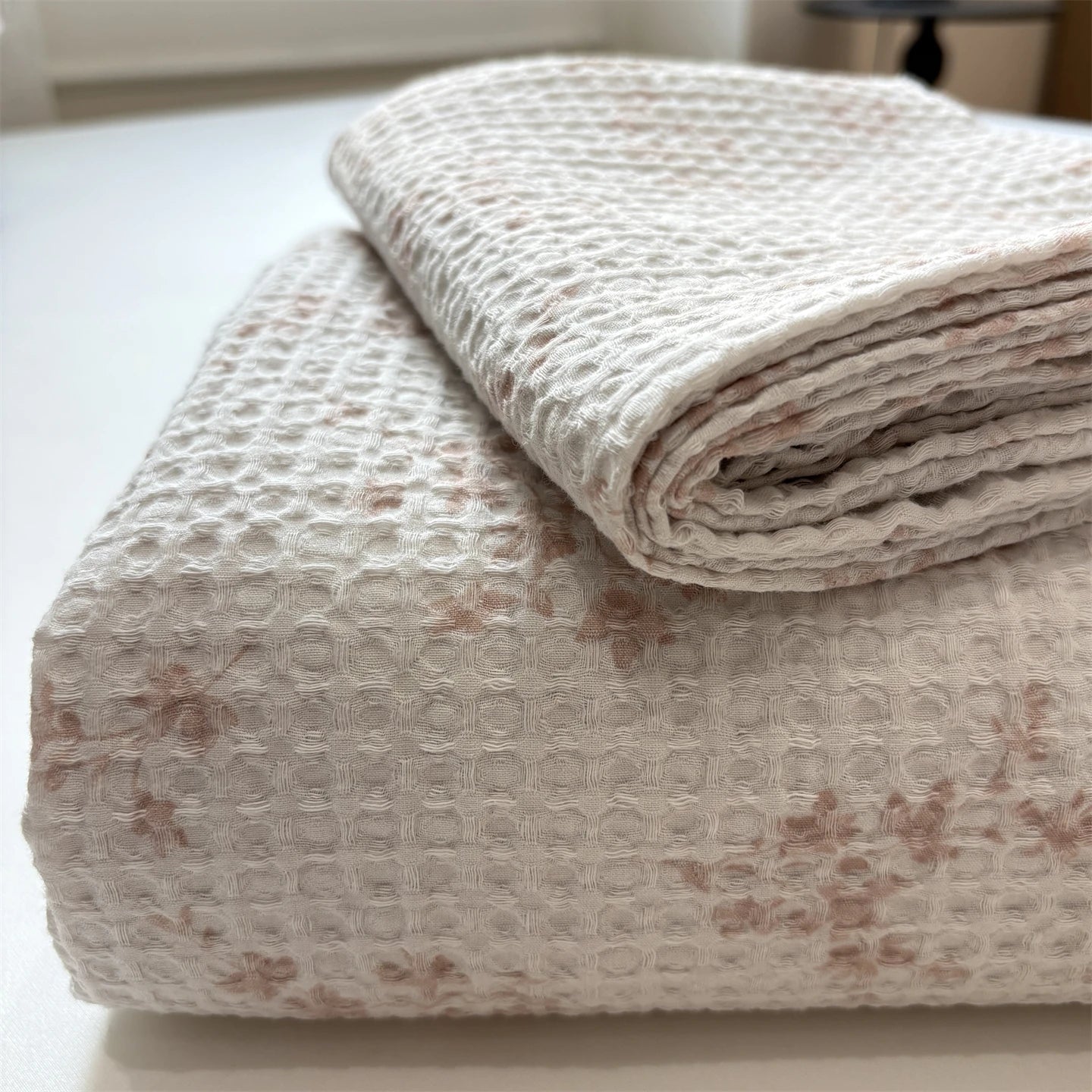 3PCS Waffle Floral Bed Sheets Set Cotton Fitted Sheet Non Slip Bedspread Mattress Cover Double Bed Sheet Christmas Gift Decor