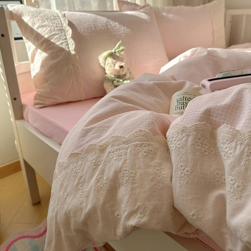 French Cotton Muslin Bedding Set Washed Double Layer Duvet Cover Bed Linen Summer Breathable Sheets Cozy Skin Friendly