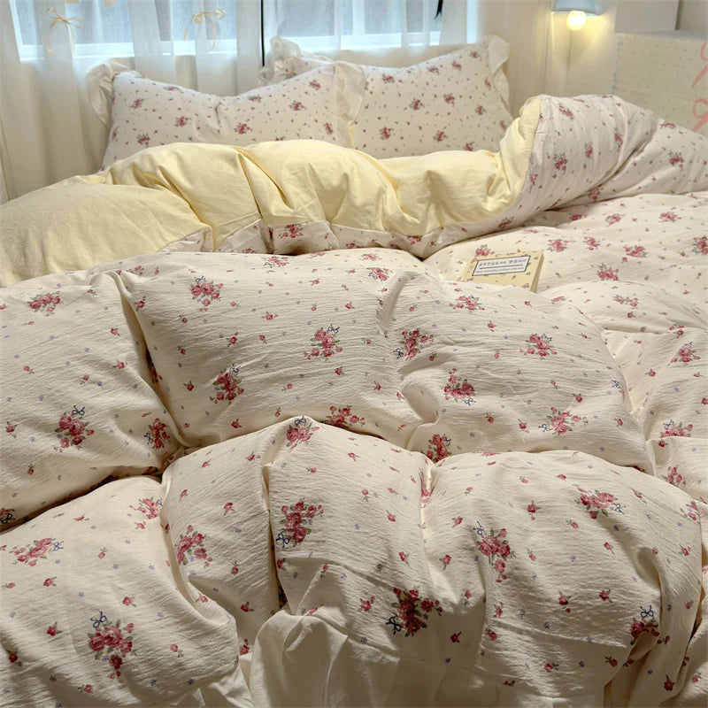 Korean Style Bedding Set with Pillowcase bed sheet Full Size Bed Linen Duvet Cover Set