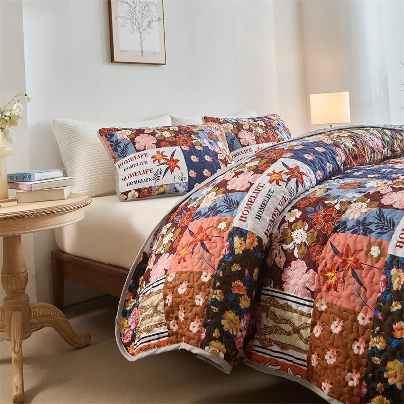 Quilted Bedspread Set,Soft Microfibe Bed Cover+Pillowcase,American Flower Patchwork,Mattress Topper Sheet King cama solteiro
