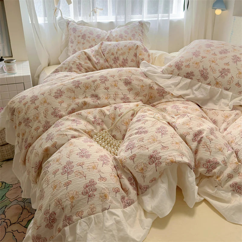 Korean Style Bedding Set with Pillowcase bed sheet Full Size Bed Linen Duvet Cover Set