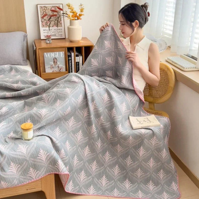 New cotton three-layer yarn towel quilt pure cotton office lunch break blanket sofa cover blanket shawl blanket Xia Liang quilt