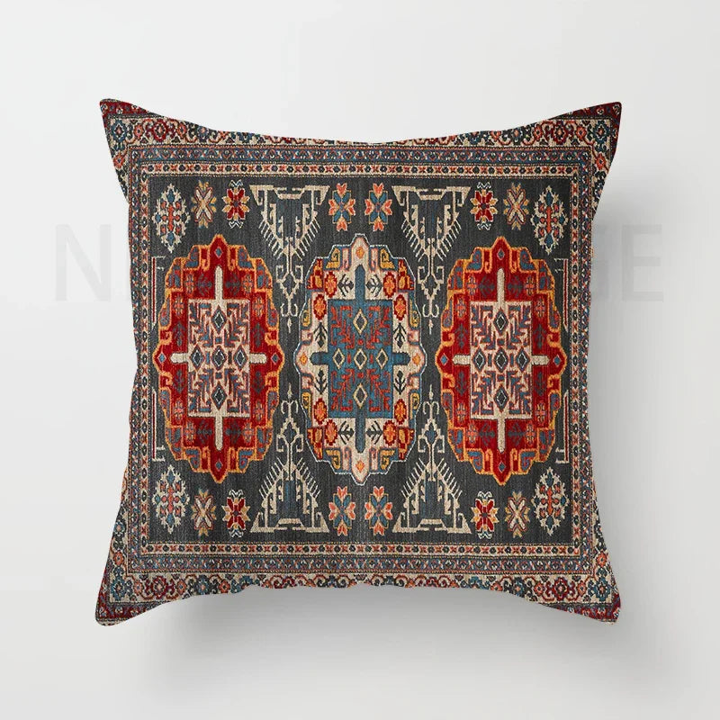 Red Moroccan ethnic style short plush pillowcase sofa cushion cover