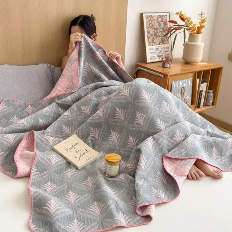 New cotton three-layer yarn towel quilt pure cotton office lunch break blanket sofa cover blanket shawl blanket Xia Liang quilt