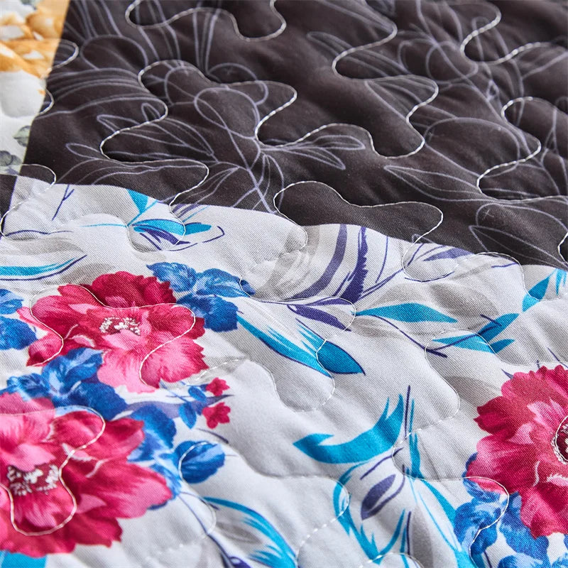 Quilted Bedspread Set,Soft Microfibe Bed Cover+Pillowcase,American Flower Patchwork,Mattress Topper Sheet King cama solteiro