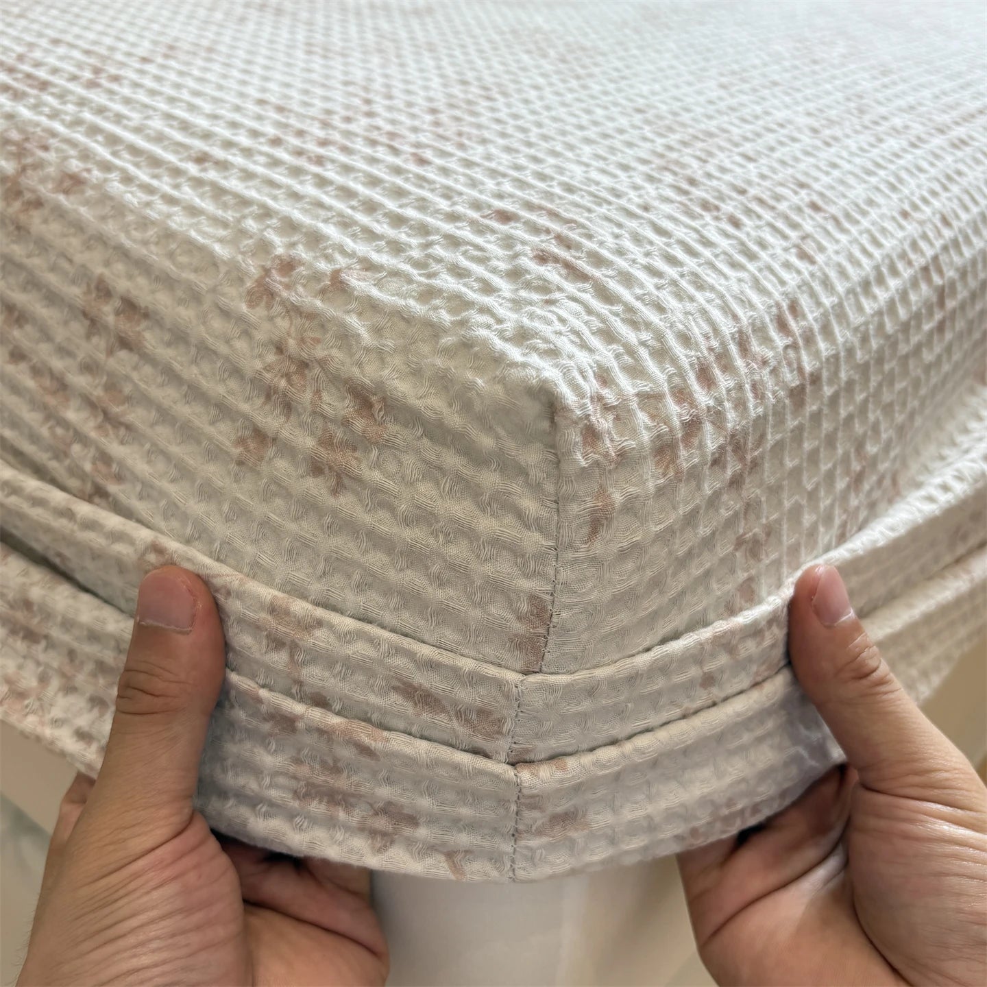 3PCS Waffle Floral Bed Sheets Set Cotton Fitted Sheet Non Slip Bedspread Mattress Cover Double Bed Sheet Christmas Gift Decor