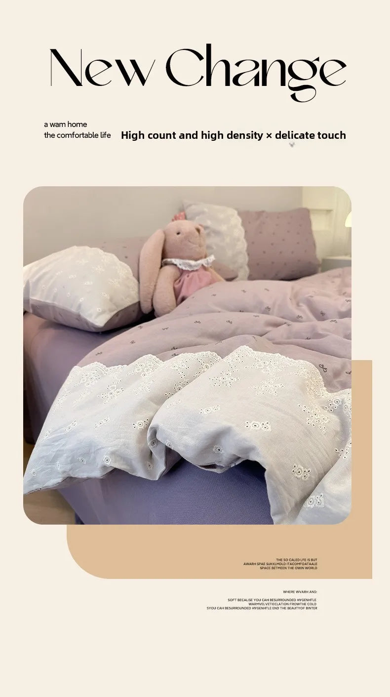 French Cotton Muslin Bedding Set Washed Double Layer Duvet Cover Bed Linen Summer Breathable Sheets Cozy Skin Friendly