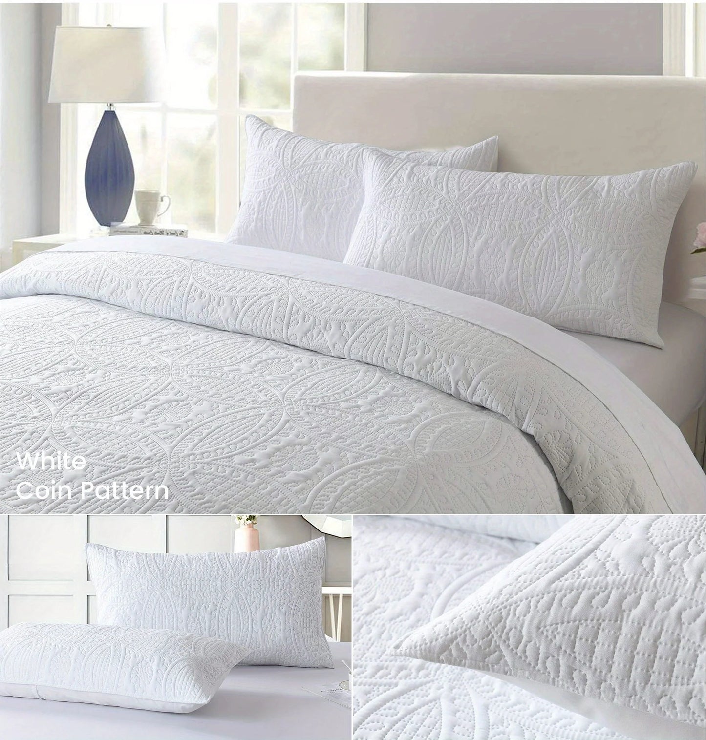 Cherryarn 2/3 Piece Piece Quilt Bedding Set, Lightweight Soft Quilt Bedspread Coverlet with Pillow Shams,Coin Pattern Quilt