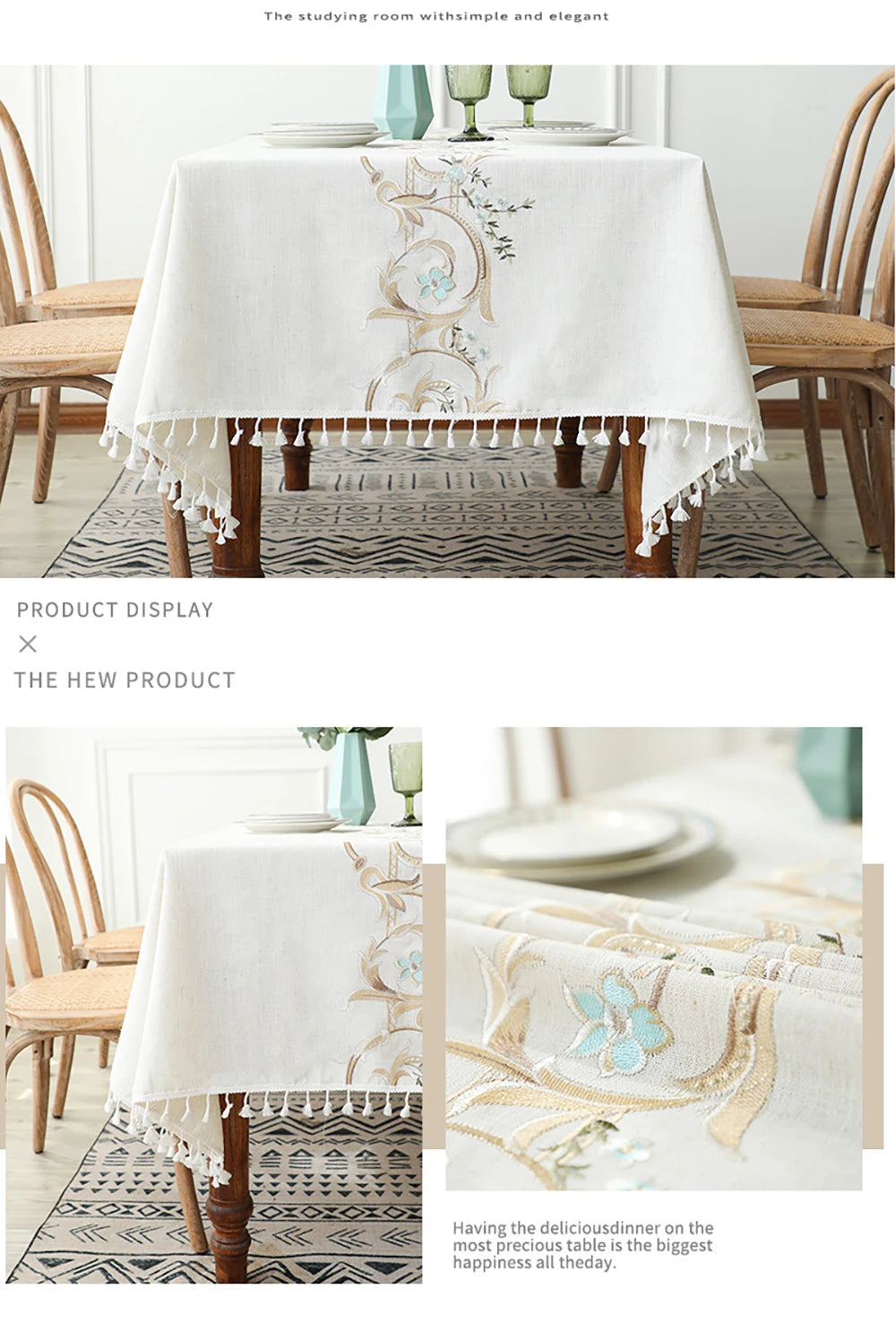 Rustic Embroidery Tablecloths Cotton Linen Coffee Leaves Pattern Rectangle Waterproof Table Covers for Kitchen Living Room Decor