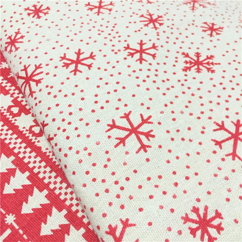 1/3/5M Linen Fabric Christmas Decoration White Snowflake Red Elk Print Linen Cloth Tablecloth Diy Handmade Backdrop