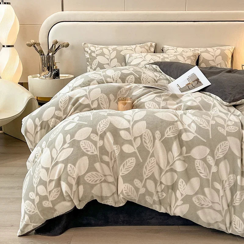 Four-piece Set Autumn and Winter Carved Coral Fleece Warm Quilt Cover Bedding