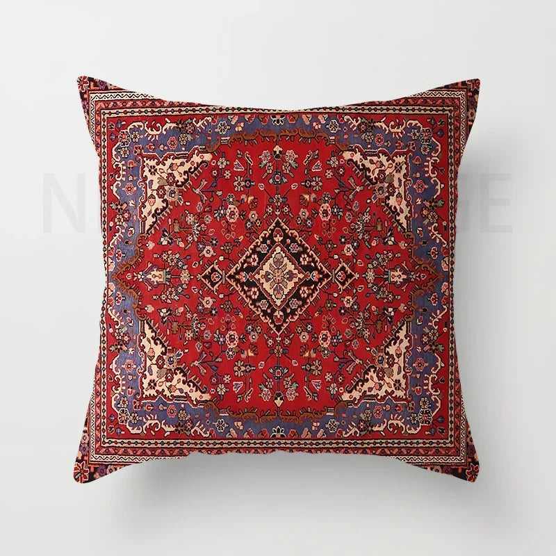 Red Moroccan ethnic style short plush pillowcase sofa cushion cover
