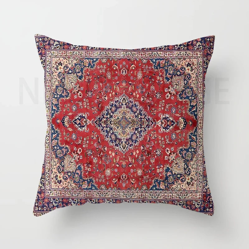 Red Moroccan ethnic style short plush pillowcase sofa cushion cover