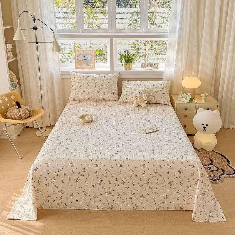 Double-Layer Weave Ultra-Soft Breathable Bed Flat Sheet 1Pc (No Pillowcase) Home Bed Linen Sheet Bedsheets for Single/Couple