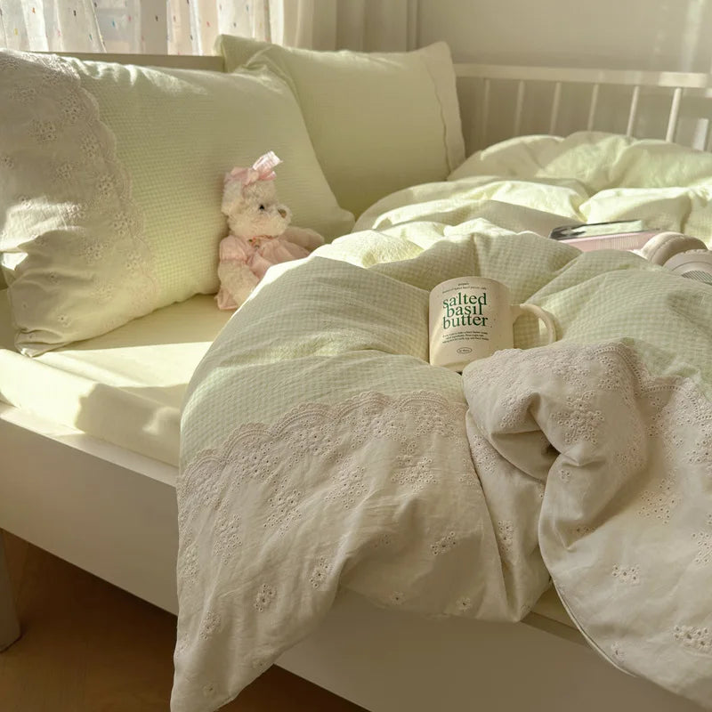 French Cotton Muslin Bedding Set Washed Double Layer Duvet Cover Bed Linen Summer Breathable Sheets Cozy Skin Friendly