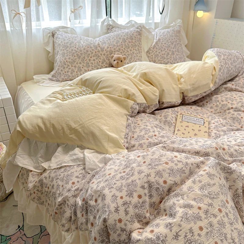 Korean Style Bedding Set with Pillowcase bed sheet Full Size Bed Linen Duvet Cover Set