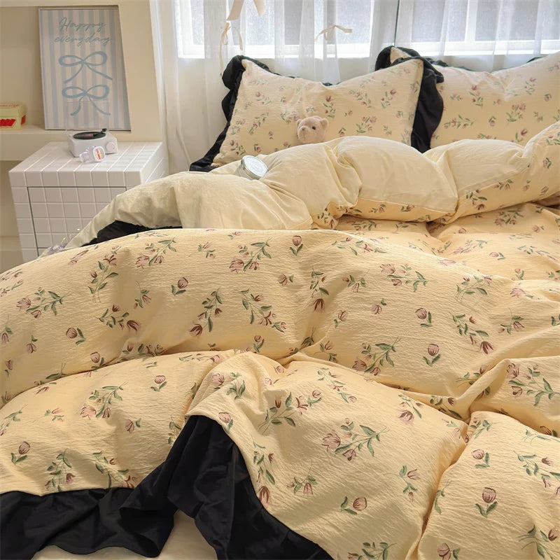 Korean Style Bedding Set with Pillowcase bed sheet Full Size Bed Linen Duvet Cover Set