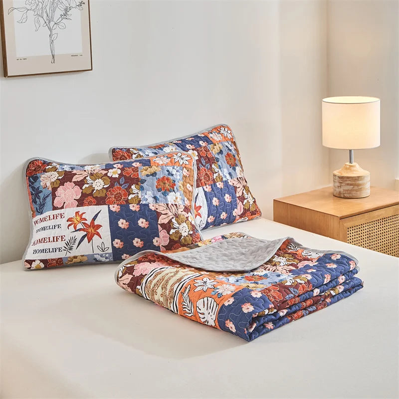Quilted Bedspread Set,Soft Microfibe Bed Cover+Pillowcase,American Flower Patchwork,Mattress Topper Sheet King cama solteiro