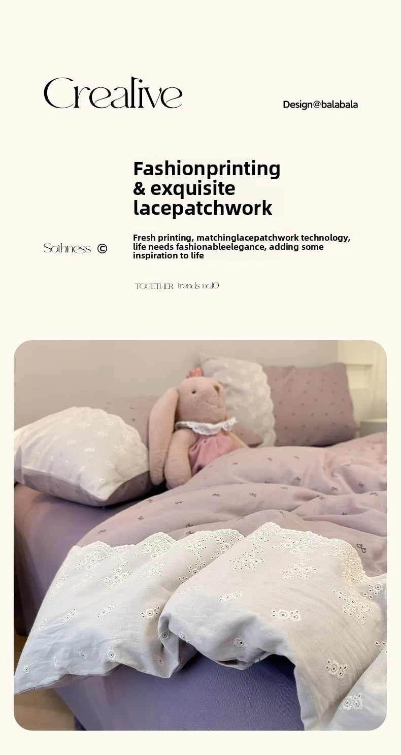 French Cotton Muslin Bedding Set Washed Double Layer Duvet Cover Bed Linen Summer Breathable Sheets Cozy Skin Friendly