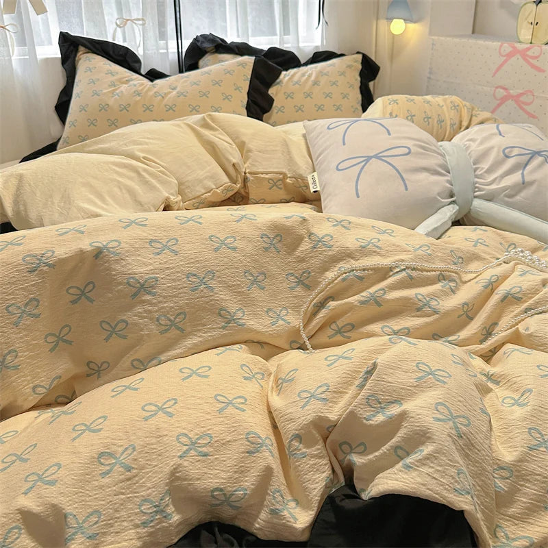 Korean Style Bedding Set with Pillowcase bed sheet Full Size Bed Linen Duvet Cover Set