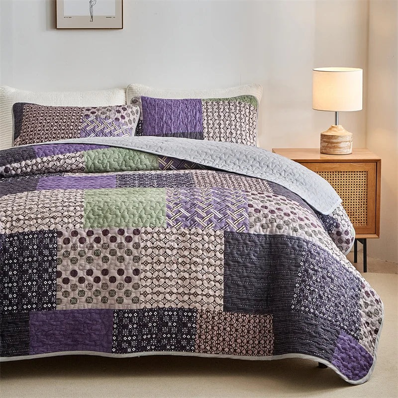 Quilted Bedspread Set,Soft Microfibe Bed Cover+Pillowcase,American Flower Patchwork,Mattress Topper Sheet King cama solteiro