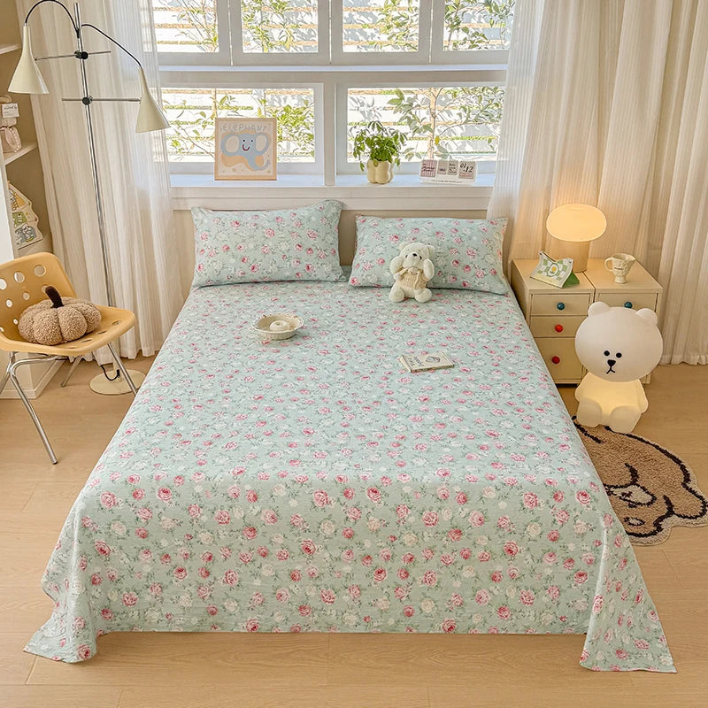 Double-Layer Weave Ultra-Soft Breathable Bed Flat Sheet 1Pc (No Pillowcase) Home Bed Linen Sheet Bedsheets for Single/Couple