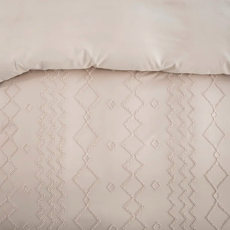Beige Duvet Cover Full/Queen Size, Boho Tufted Microfiber Bedding Set for All Seasons, Embroidery Shabby Chic Comforter Cover