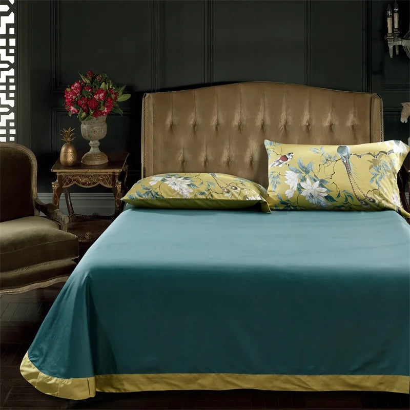 Luxury 600TC Egyptian Cotton Bedding Set, Bird Plant Flowers, Digital Printing, Duvet Cover, Bed Linen, Fitted Sheet, Pillowcase