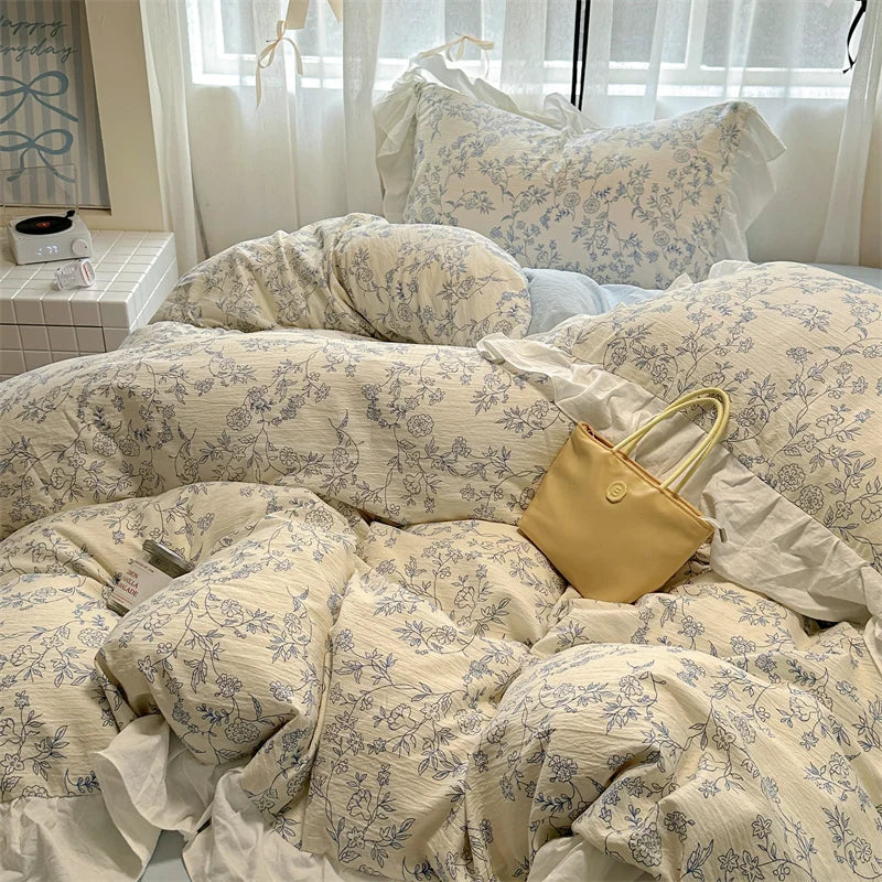 Korean Style Bedding Set with Pillowcase bed sheet Full Size Bed Linen Duvet Cover Set