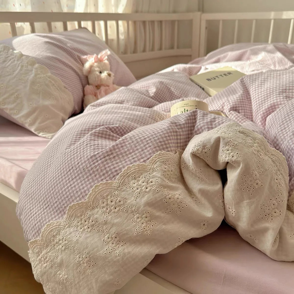 French Cotton Muslin Bedding Set Washed Double Layer Duvet Cover Bed Linen Summer Breathable Sheets Cozy Skin Friendly