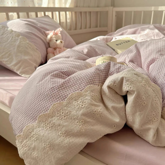 French Cotton Muslin Bedding Set Washed Double Layer Duvet Cover Bed Linen Summer Breathable Sheets Cozy Skin Friendly