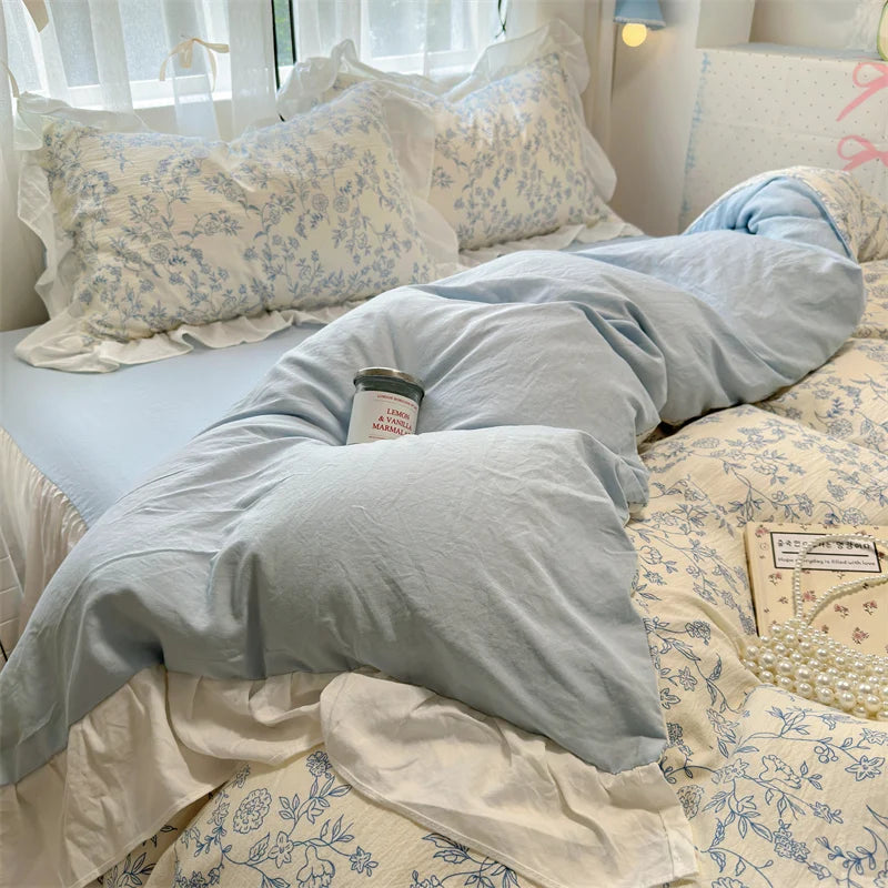 Korean Style Bedding Set with Pillowcase bed sheet Full Size Bed Linen Duvet Cover Set