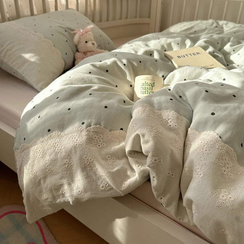 French Cotton Muslin Bedding Set Washed Double Layer Duvet Cover Bed Linen Summer Breathable Sheets Cozy Skin Friendly